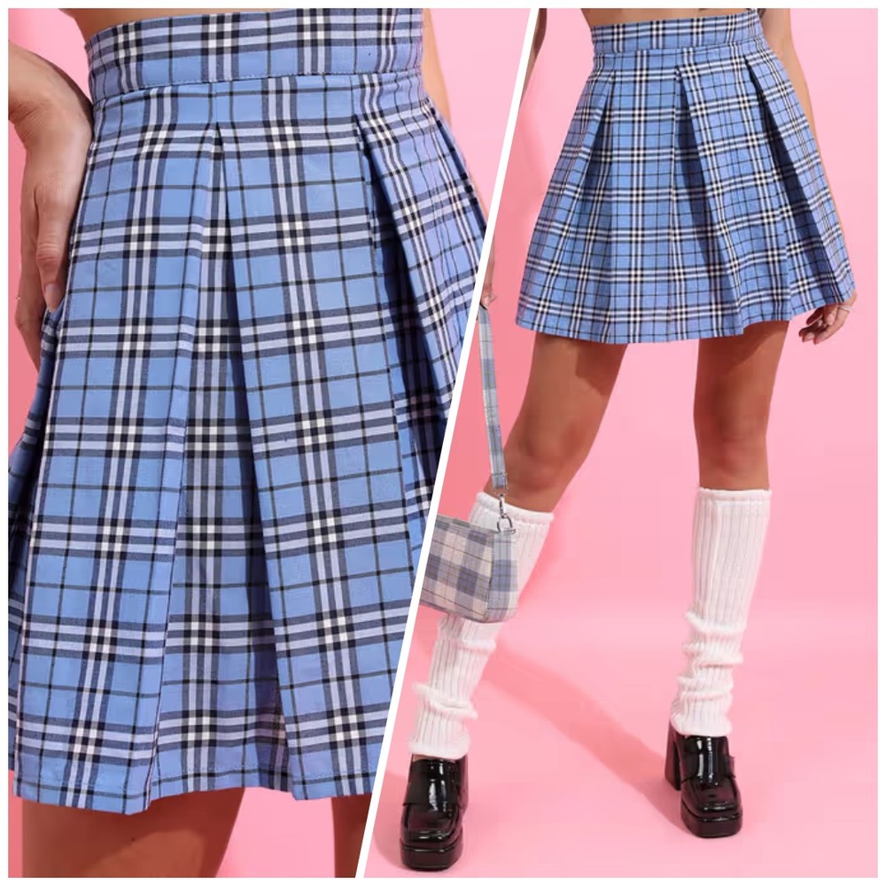 Y2k Hollister Plaid Mini Skirt XS Blue Pleats Ultra High Rise Preppy NWT Skater